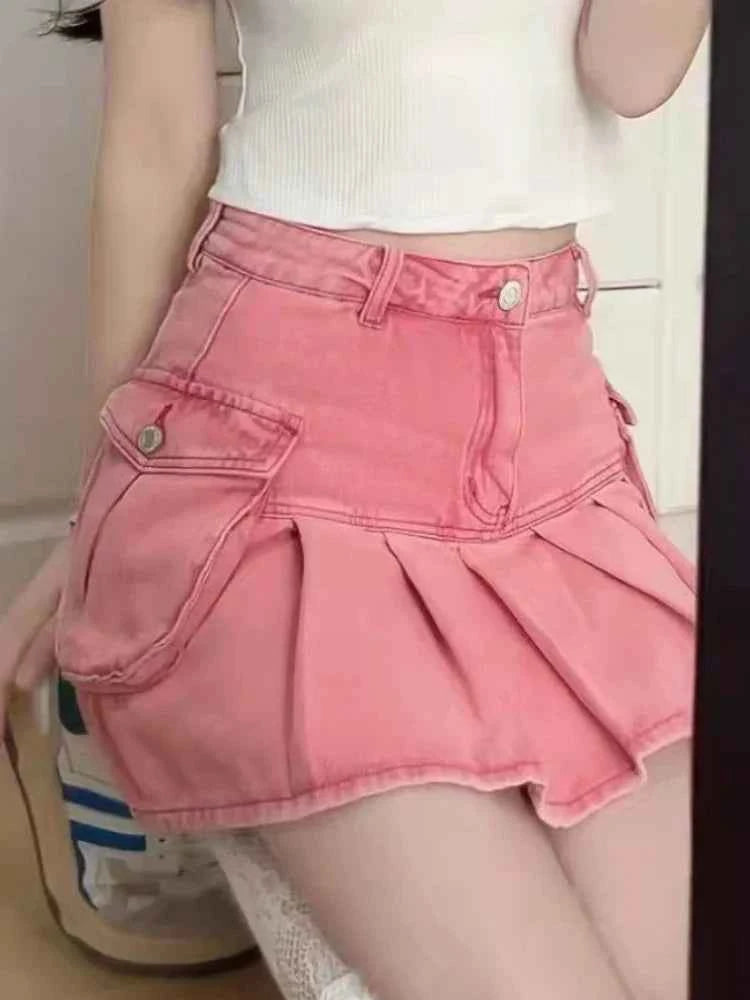 Trendy Korean Style HotSweet Pleated Cargo Skirt