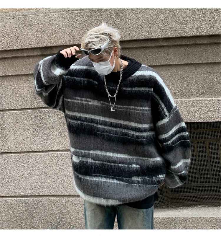 Streetwear Oversized Striped Knit Sweater