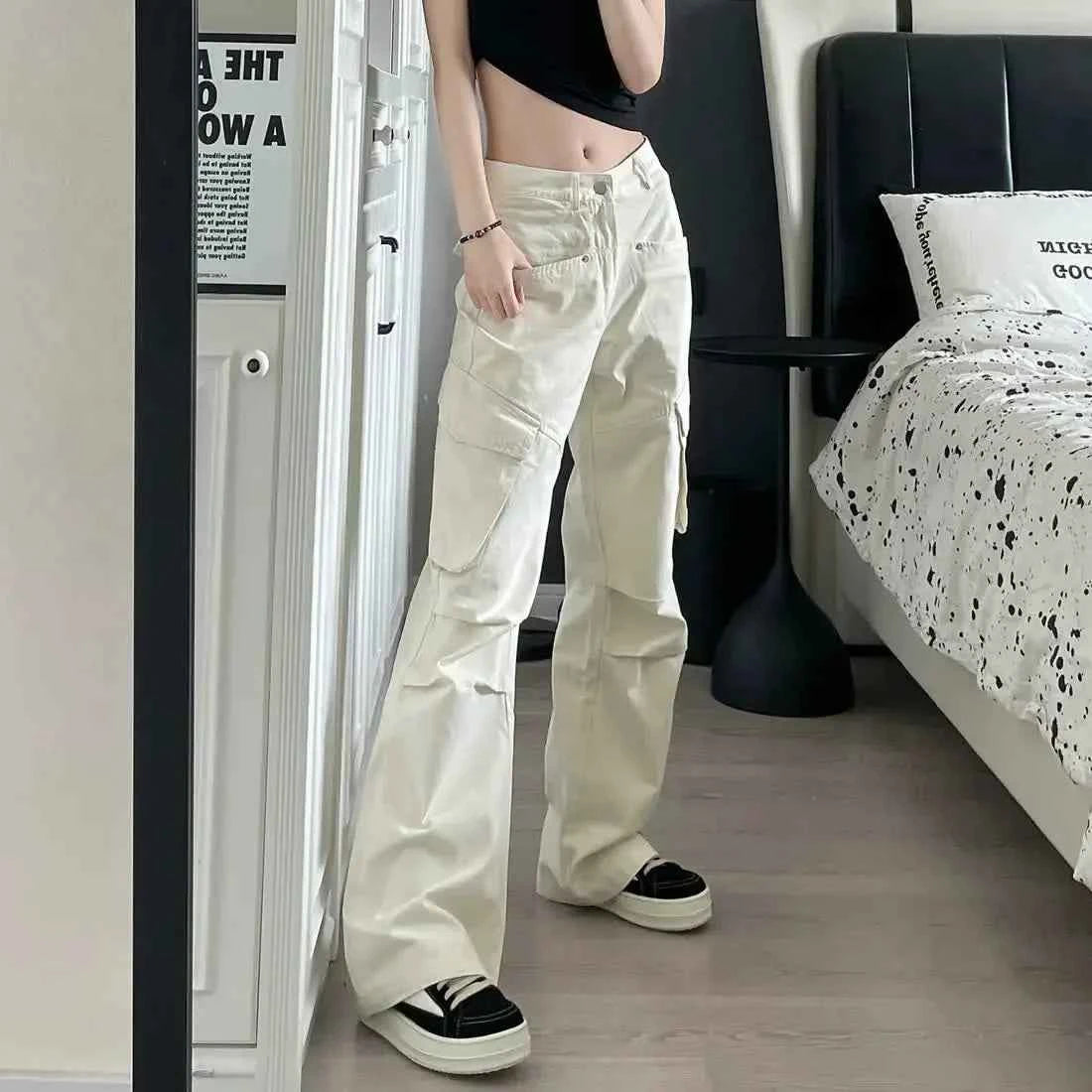 Vintage White High Waist Baggy Cargo Pants