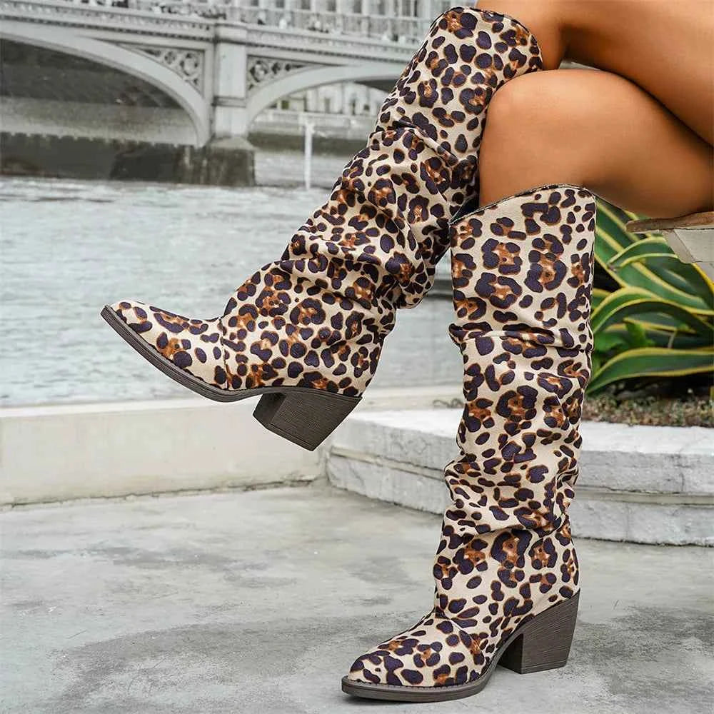 Vintage Leopard Comfy High Heels Boots