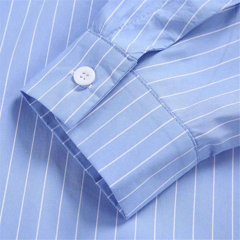 Elevated Striped Loose Hip Hop Button-Up Long Sleeve Shirt