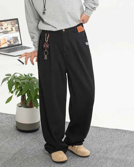 Trendy American Style Solid Color Wide Leg Jeans
