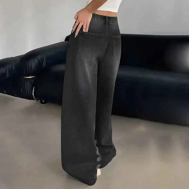 Trendy High Waist Wide Leg Ripped Jeans