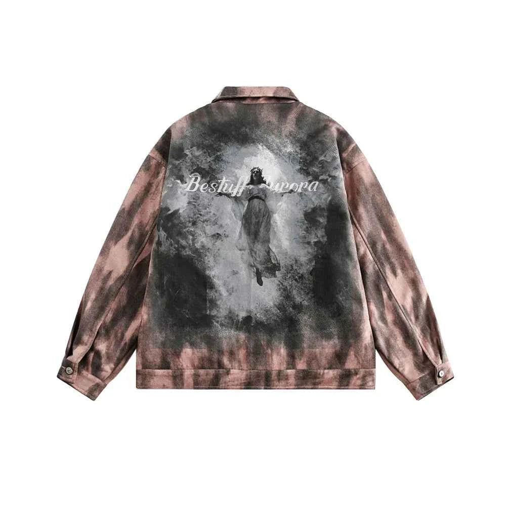 Y2K Unisex Colorful Retro Tie Dye Suede Denim Jacket