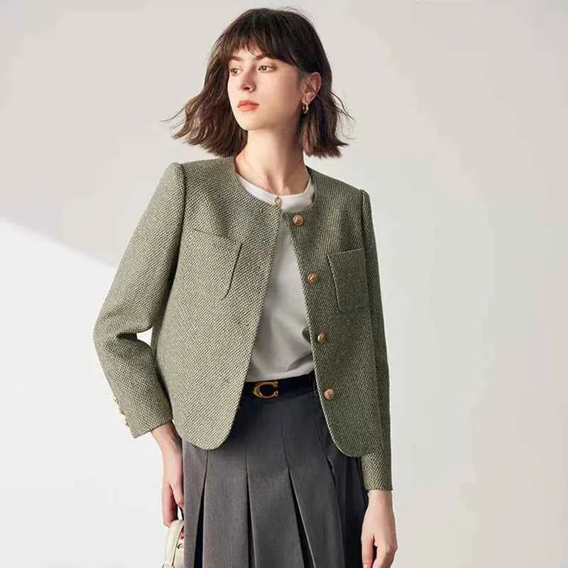 Woman Elegant Korean Tweed Crop Cardigan