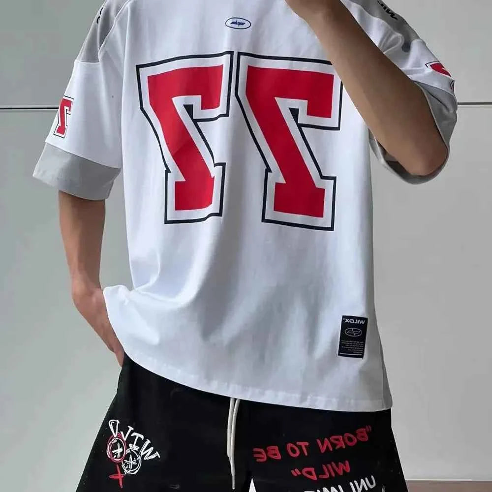 Contrast American Style Sport Jersey T-Shirt