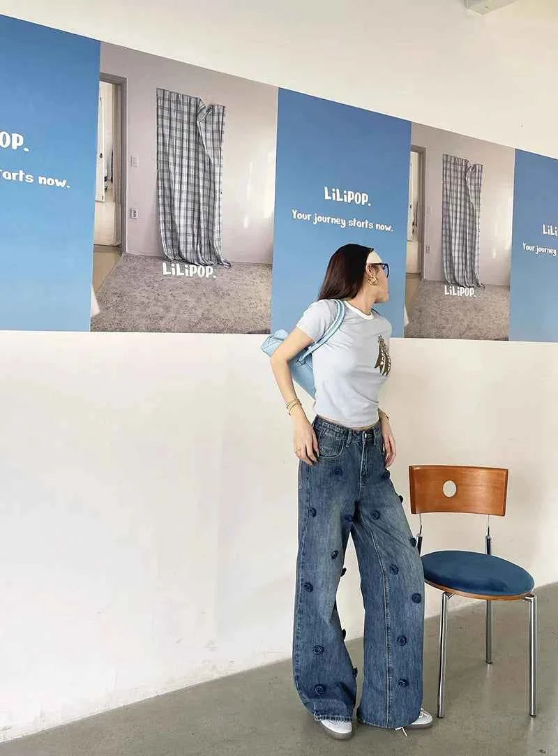 Wardrobe Staple Floral High Waist Wide Leg Jeans