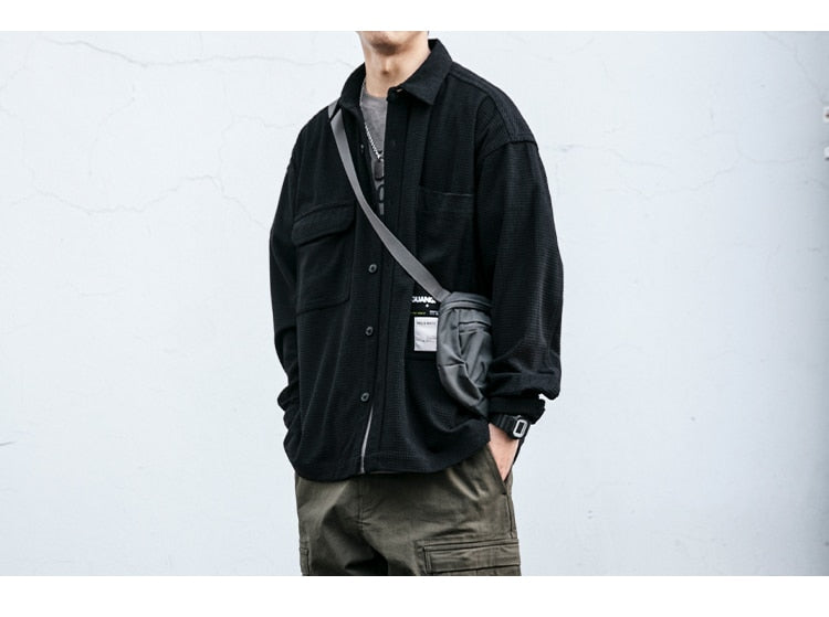 Corduroy Waffle Plaid Semi Collar Overshirt
