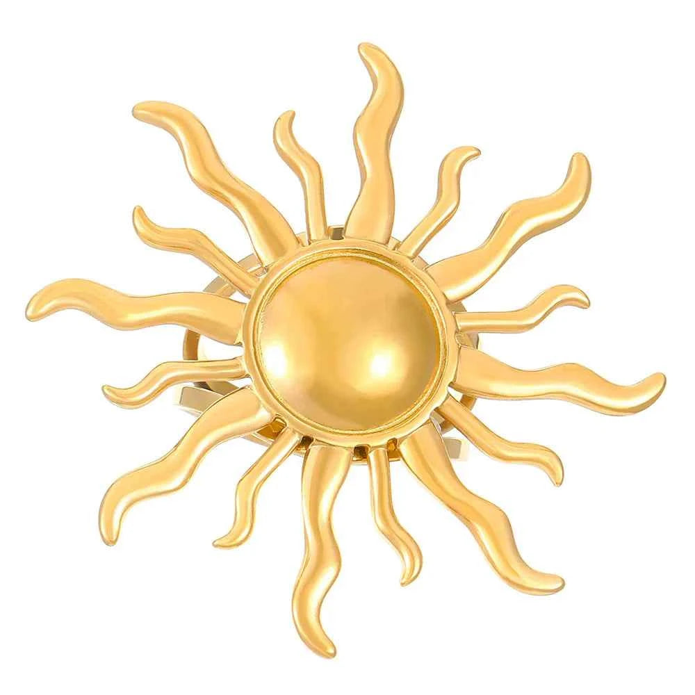 Glamorous Sun Shaped Gold Metal Ring