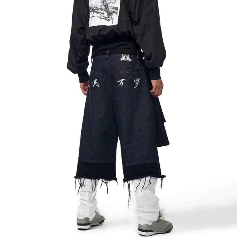 Original Embroidered Tassel Burr Denim Jorts