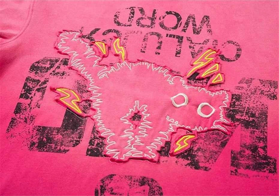 Y2K Embroidered Patch Cat Hip-hop Oversize T-Shirt