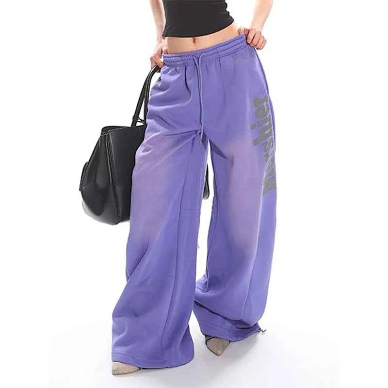 Breathable Y2K Purple Gothic Letter Print Wide Leg Jogger