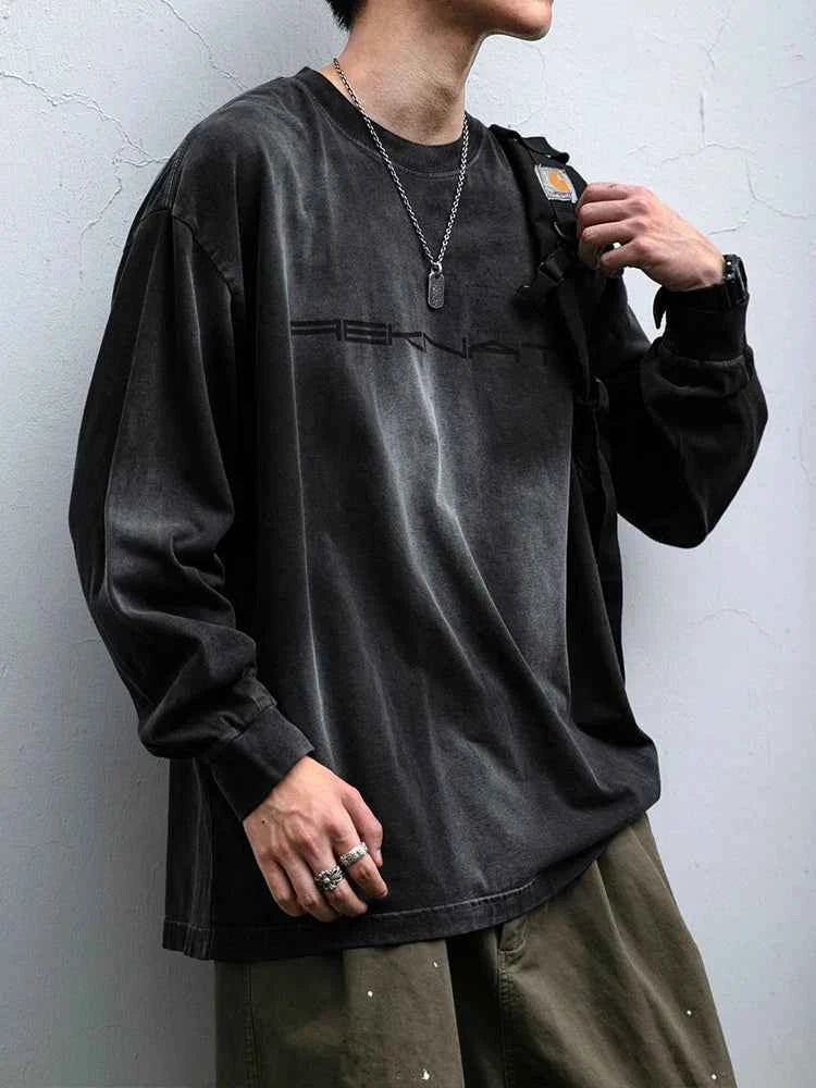 Japanese Style Letter Print Distressed Sweatshirt