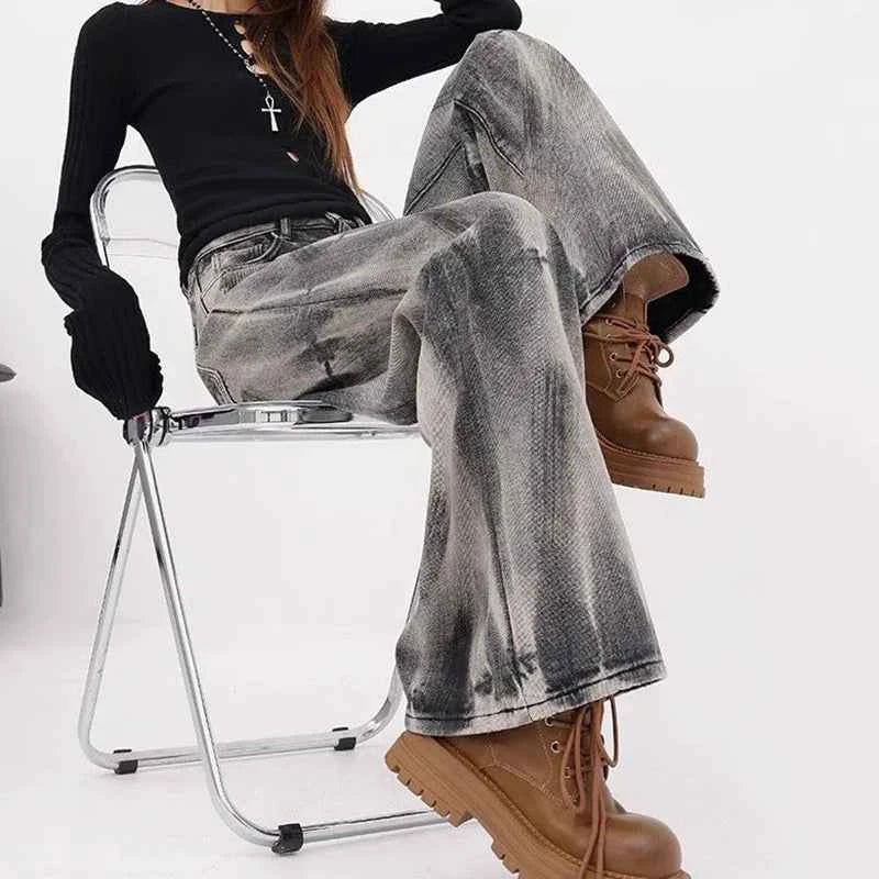 High Waist Loose Gothic Denim Straight Leg Jeans