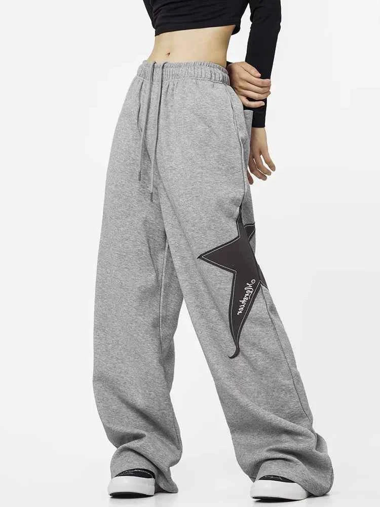 Embroidered Star Loose High Waist Sweatpants