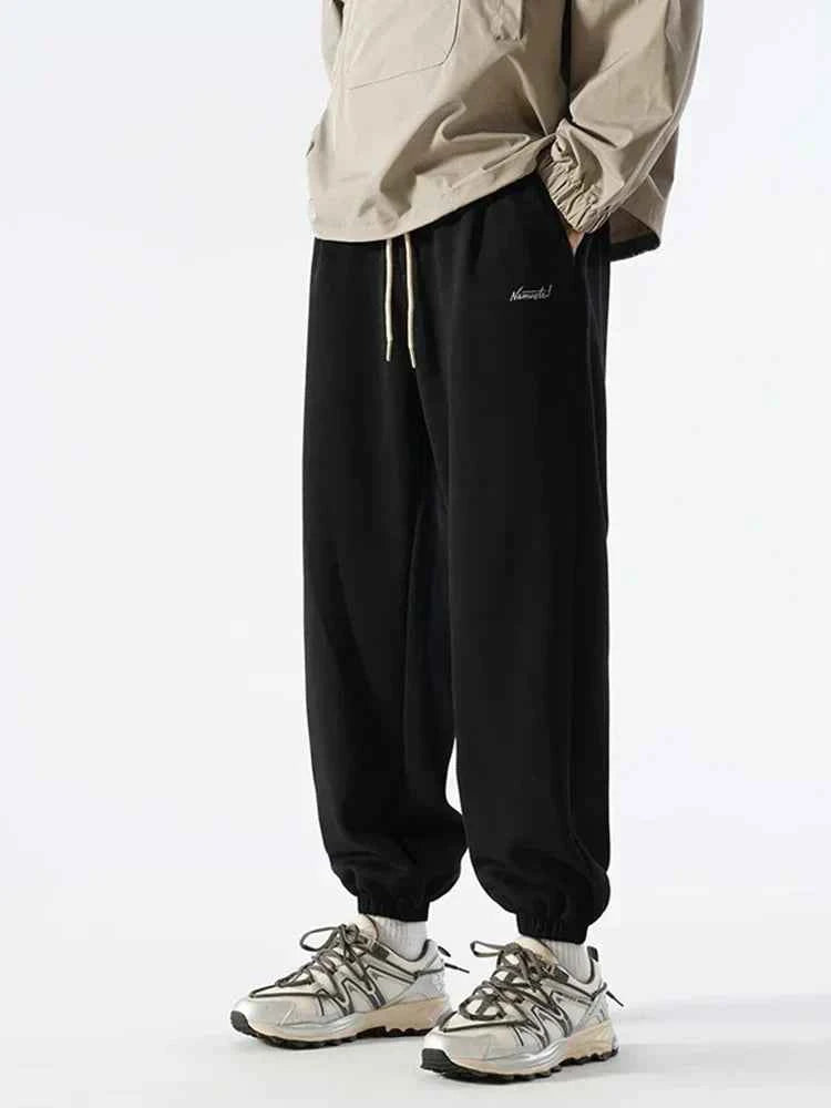 Vintage Letter Embroidered Elastic Waist Sweatpants