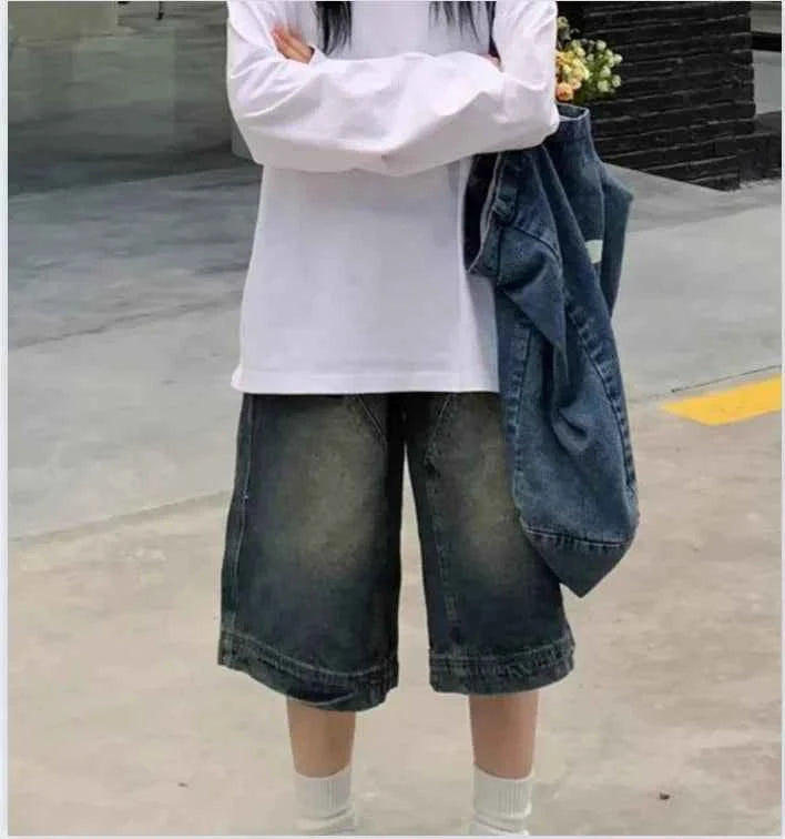 Vintage Washed Wide Leg Denim Short