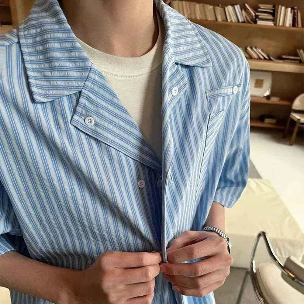 Y2K Retro Vertical Striped Short Sleeve Shirt