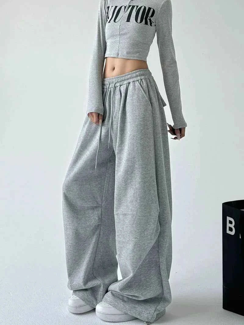 Women Retro Vintage High Waist Wide Leg Sweatpants