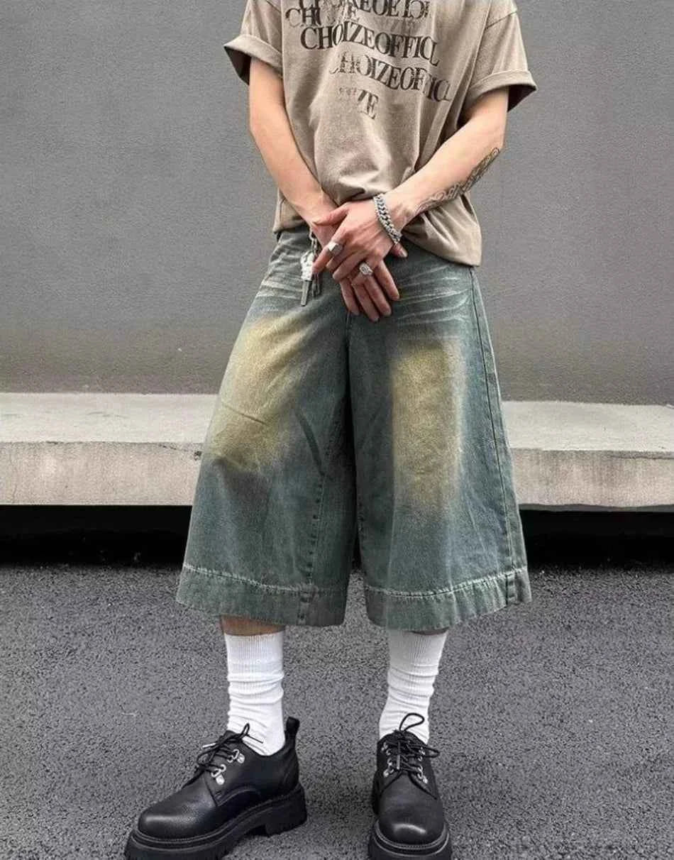 American Style Hip Hop Wide Leg Denim Jorts