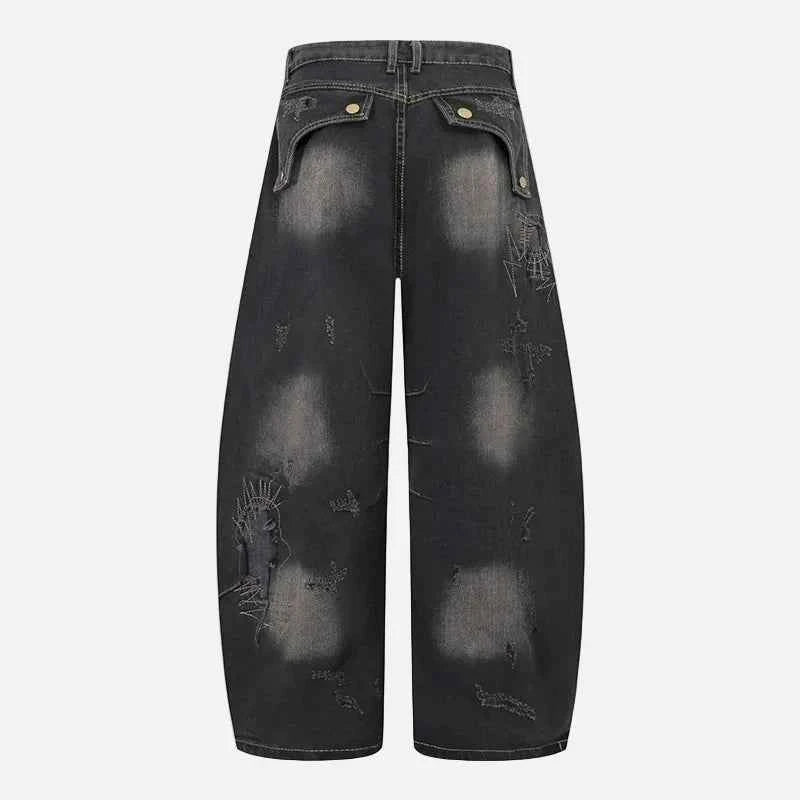 Streetwear Ripped Washed Wide Leg Jeans