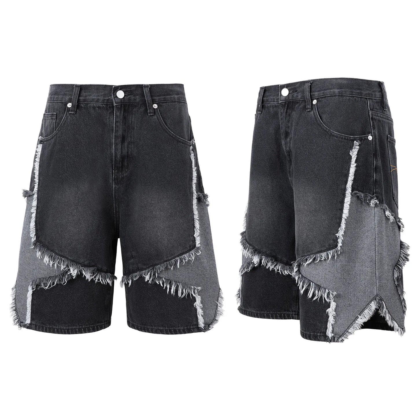 High Street Washed Stars Patchwork Baggy Jeans Shorts