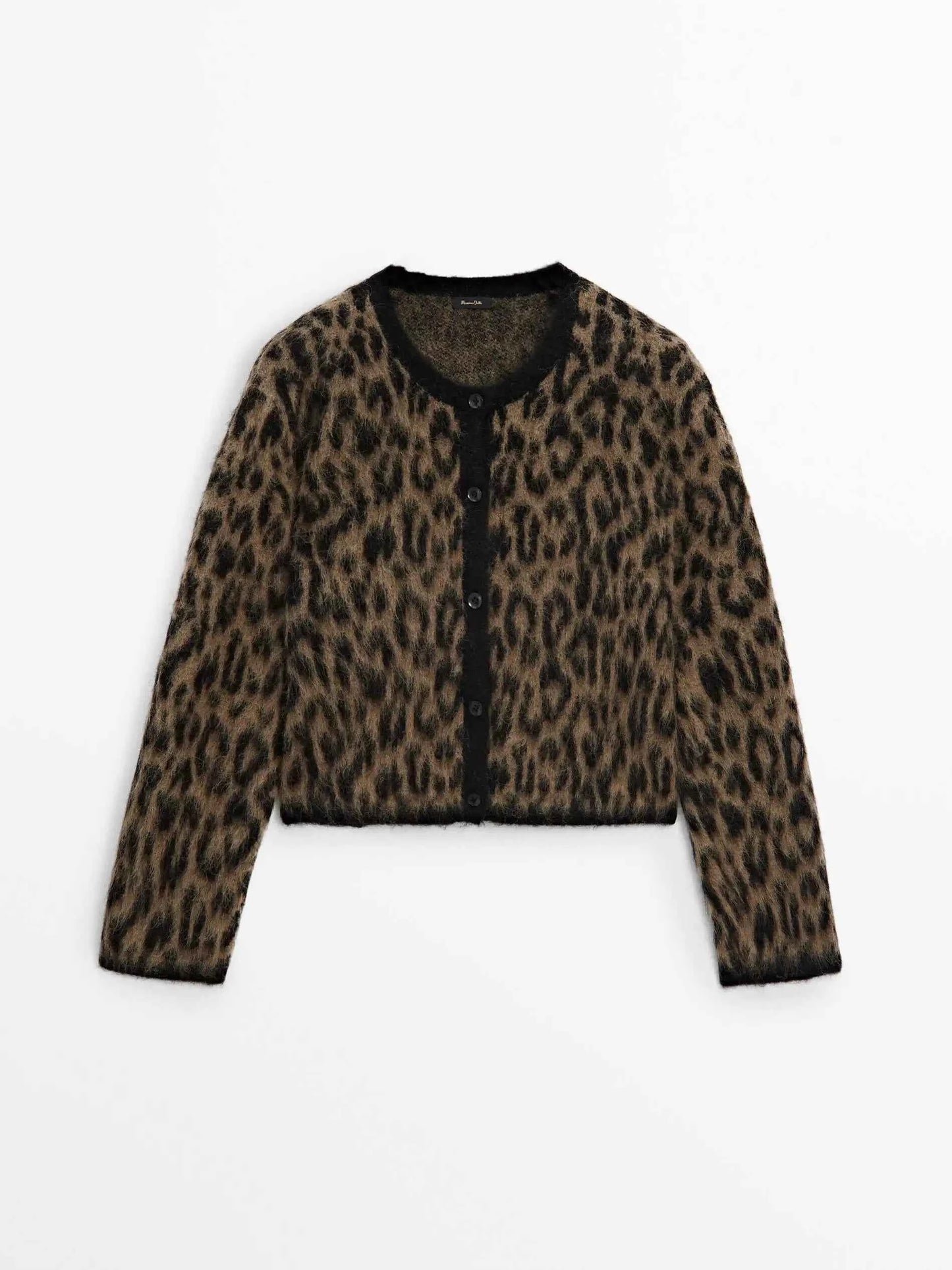 Ethereal Brown Leopard Print Round Neck Cardigan