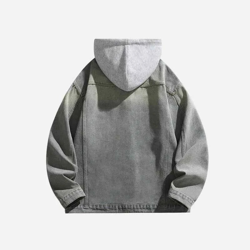 Solid Color Turn-Down Hooded Denim Jacket