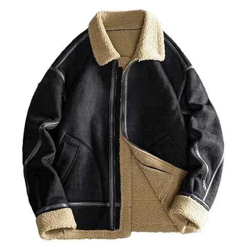 Windproof Fleece-Lined Faux Shearling Aviator Jacket