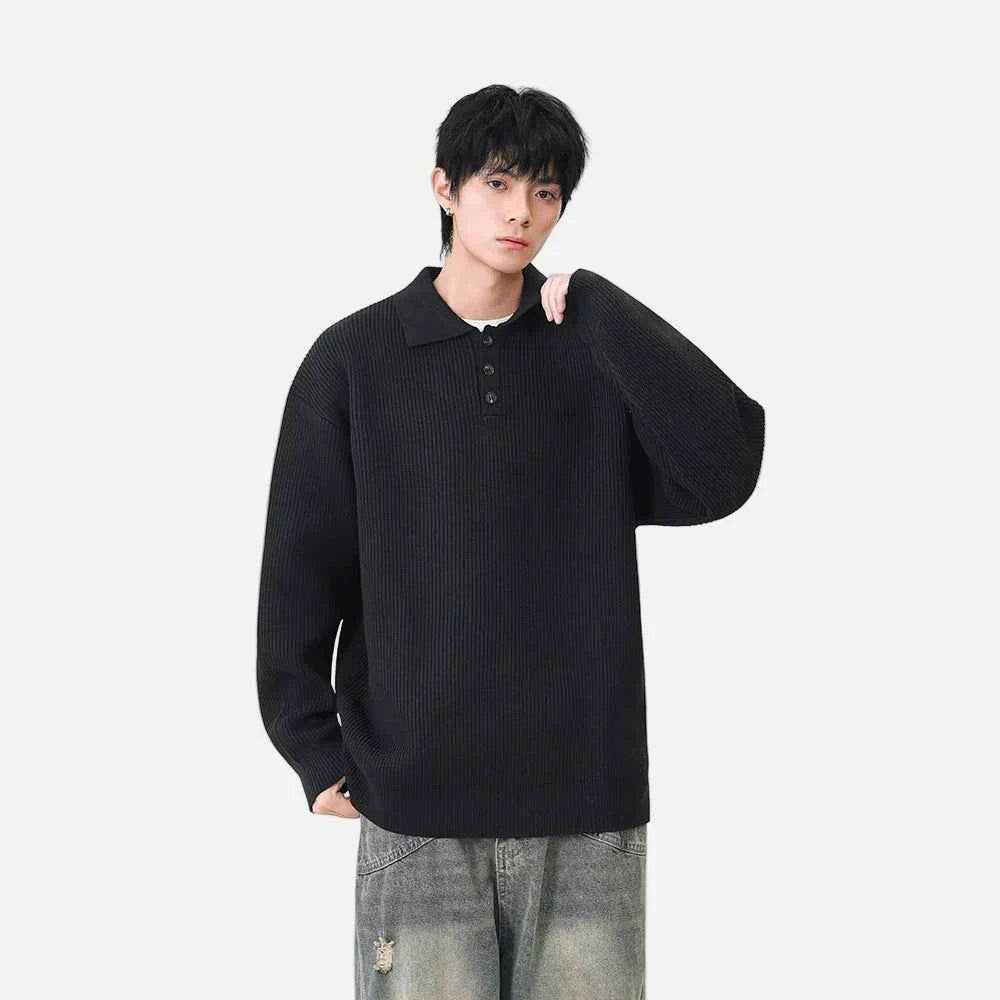 Y2K Cozy Ribbed Knit Polo Collar Sweater