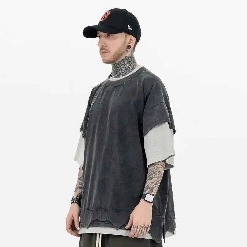 High Street Distressed Patchwork Cotton T-Shirt