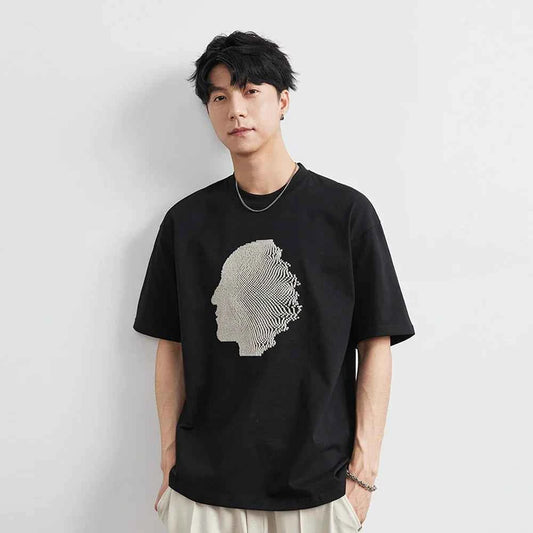 Embroidered Heavy Cotton Casual Short Sleeve T-Shirt