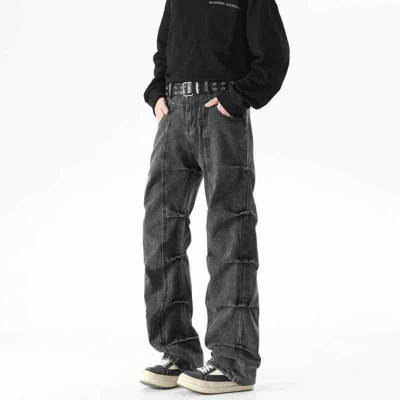 Vintage Hip Hop Pleated Denim Jeans
