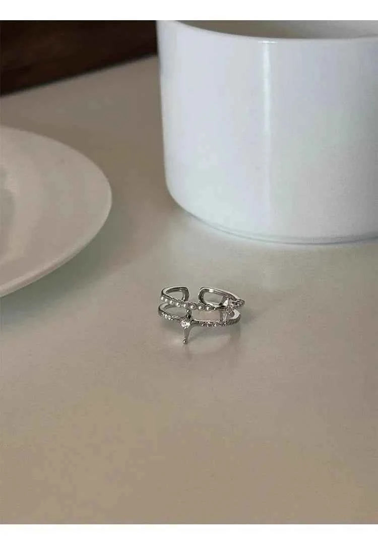 Romantic Pearl  Double Layer Star Ring