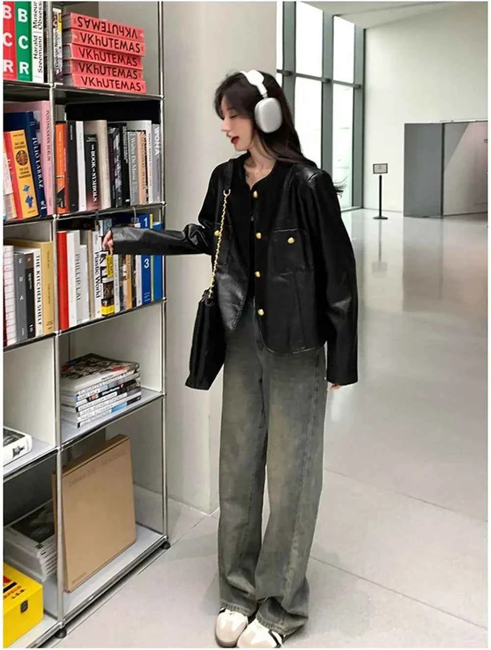 Women Retro Short Spring Leather Jacket