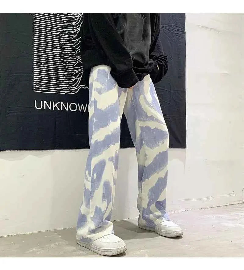 Zebra Printed Wide Leg Denim Jeans