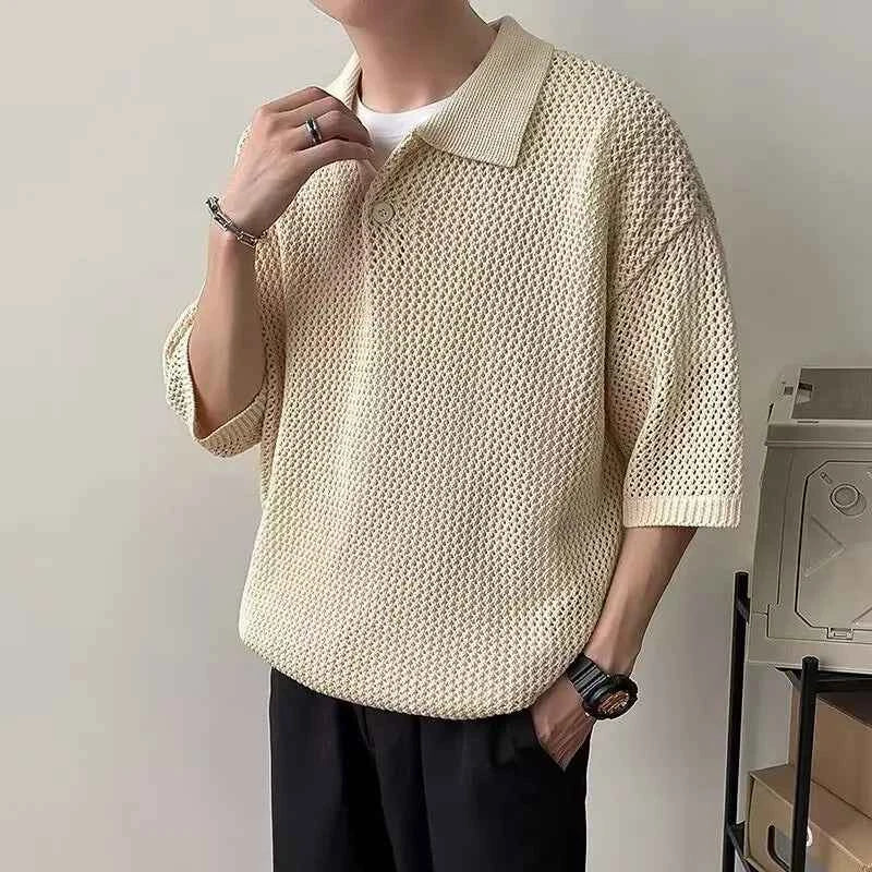 Classic Breathable Solid Color Knitted Polo T-Shirt