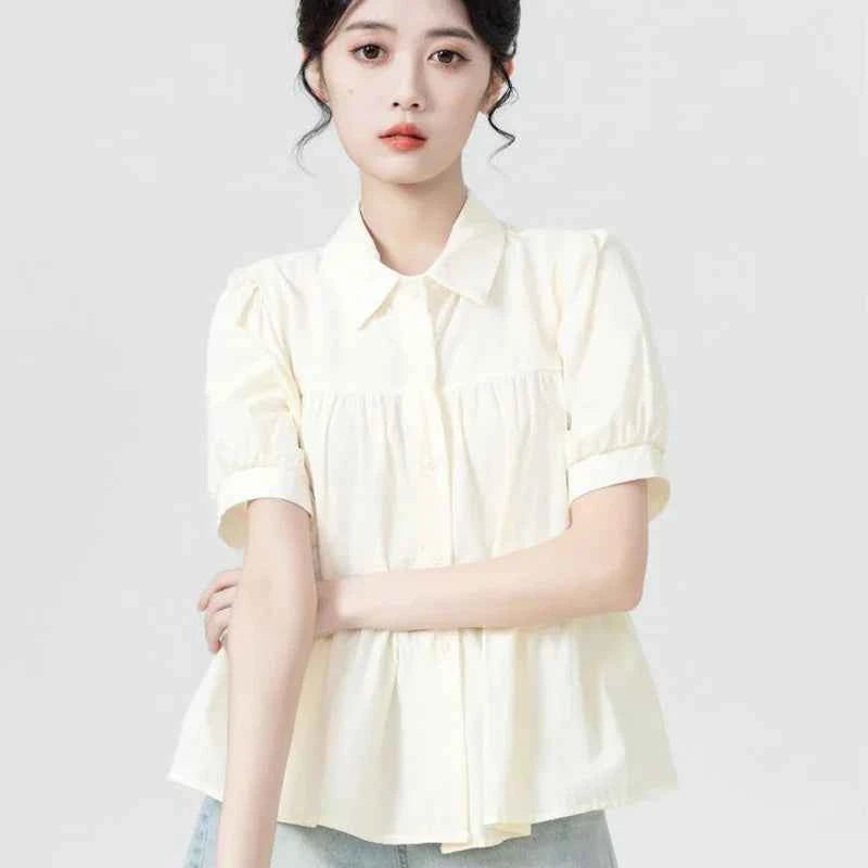 Women Japanes Style Sweet Summer Korean Loose Puff Shirt
