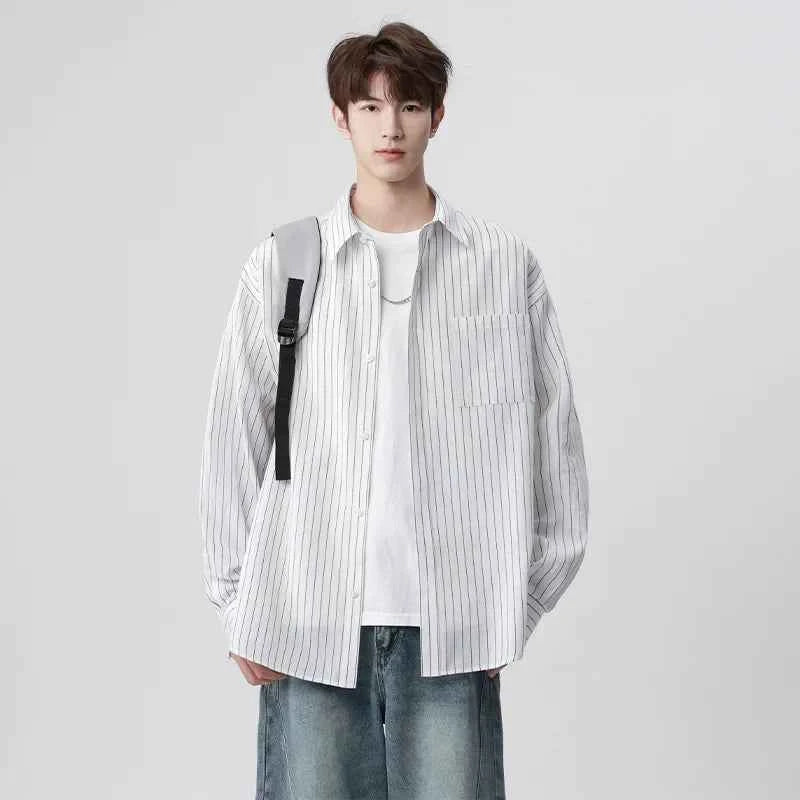 Pinstriped Casual Loose Fit Long Sleeve Shirt