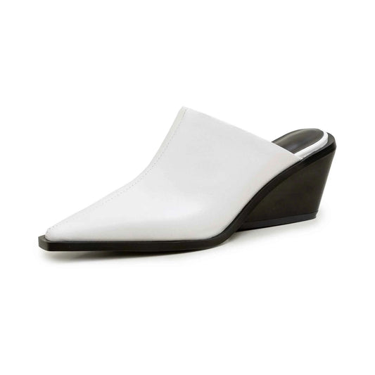 LUW "Executive-Edge" Genuine Leather Mules - Luxury Med-Chunky Heel Summer Wedges