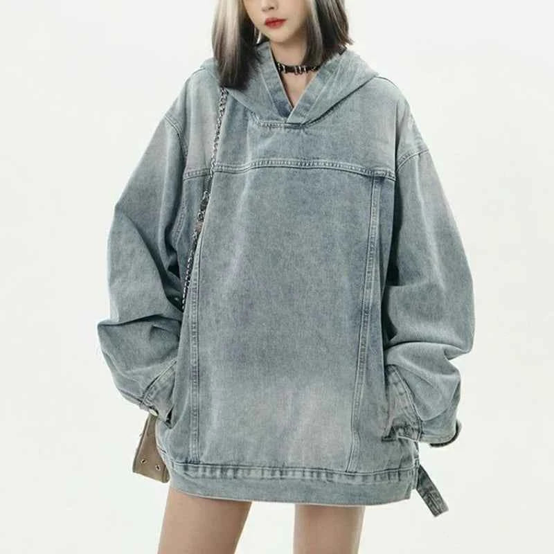Casual Retro Washed Handsome Denim Hoodie