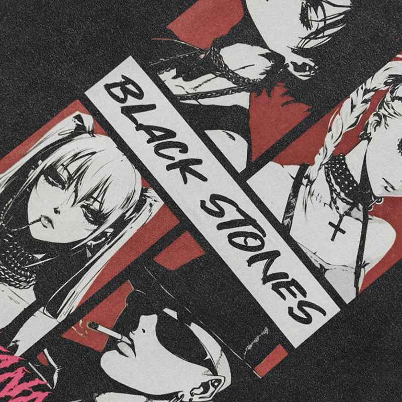 Streetwear Hip Hop Washed Black Stone T-Shirt