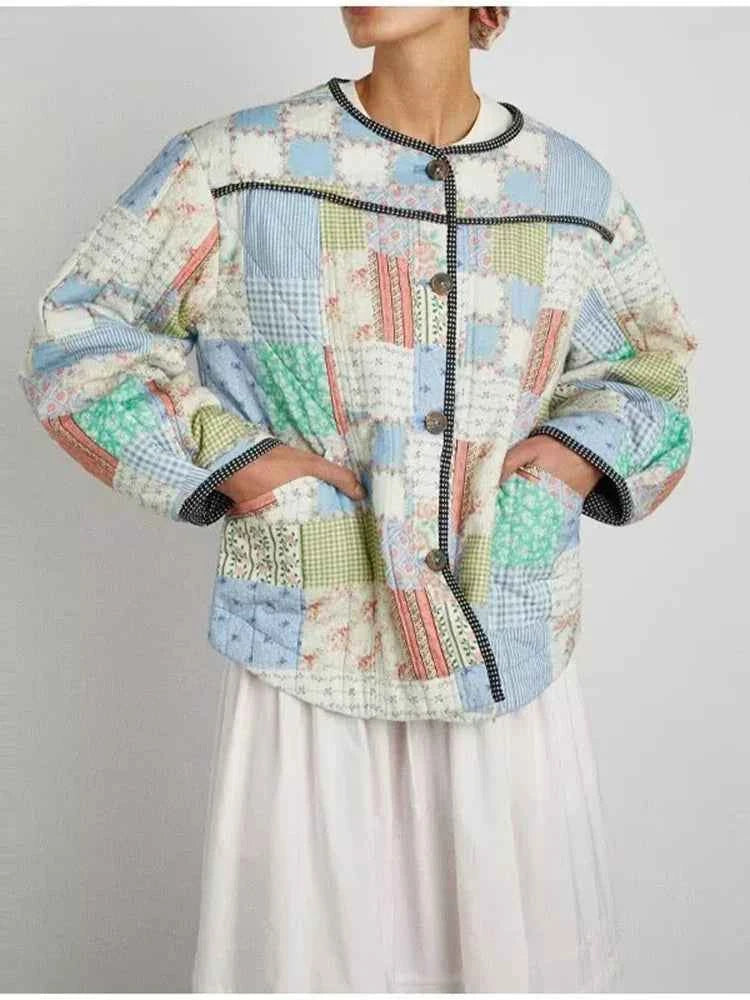 Women Vintage Floral Chic Padded Jacket