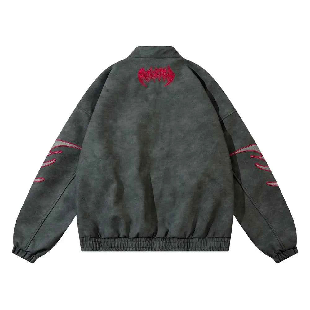 Winter High Street Flame Letter Leather Jacket