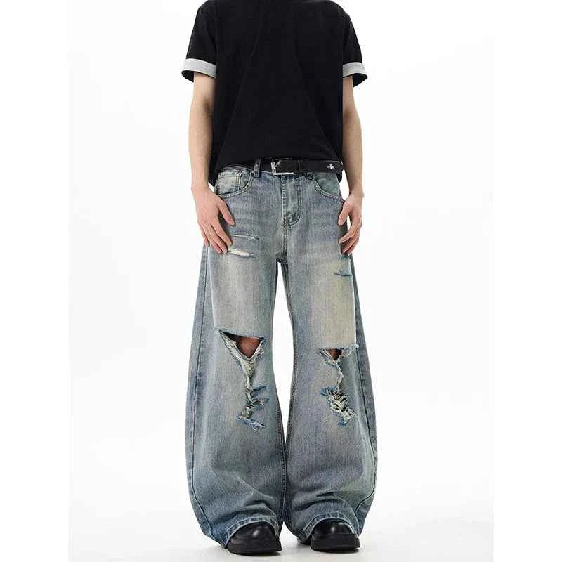 Vintage Blue Ripped Wide Leg Jeans