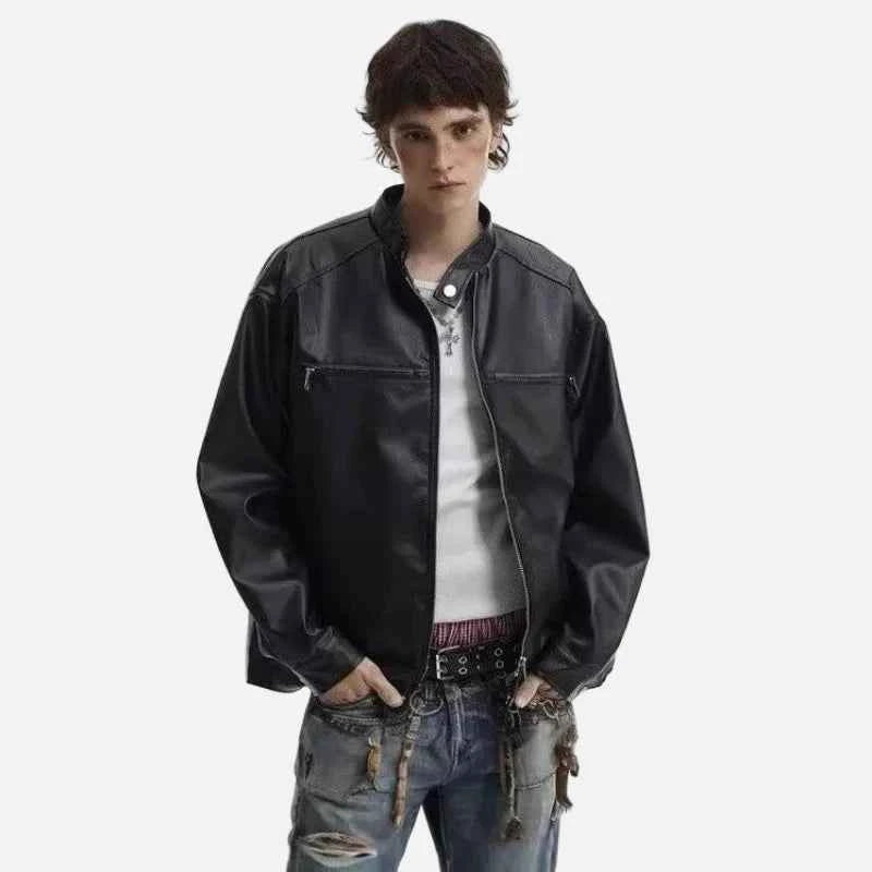 Handsome Retro Leather Zipper Jacket