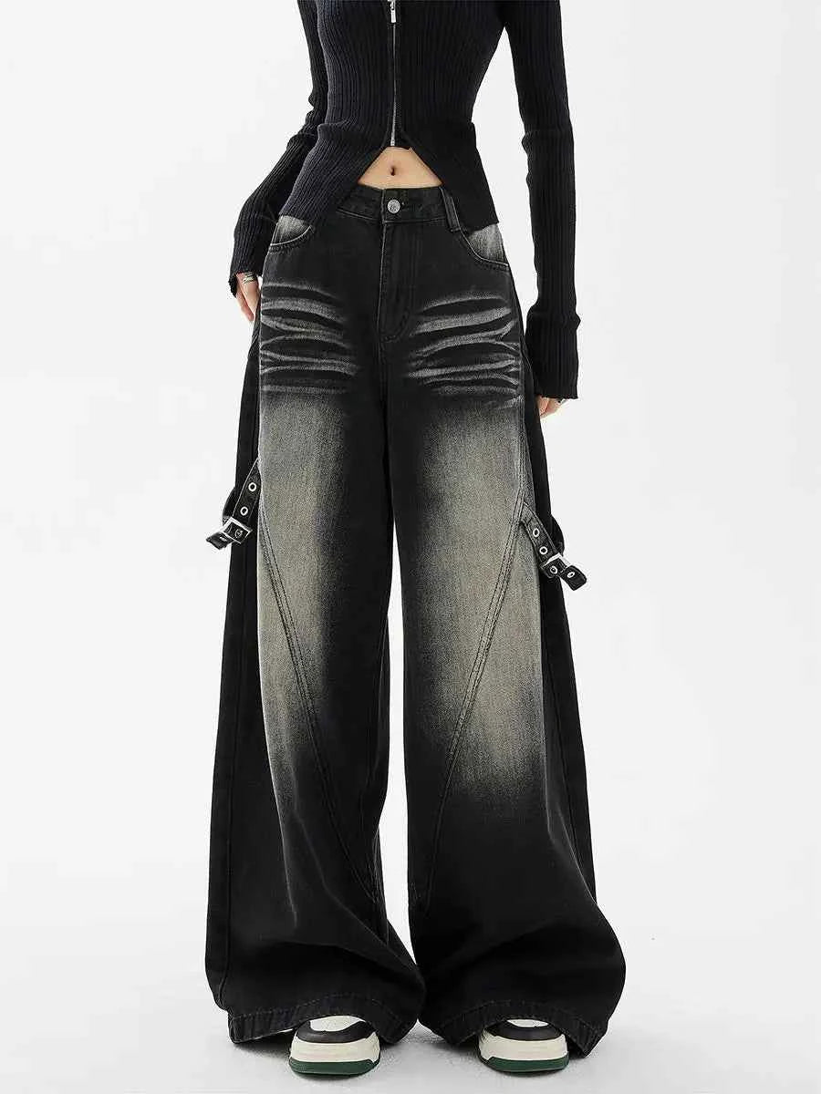 Vintage Washed Straight Leg Black Jeans