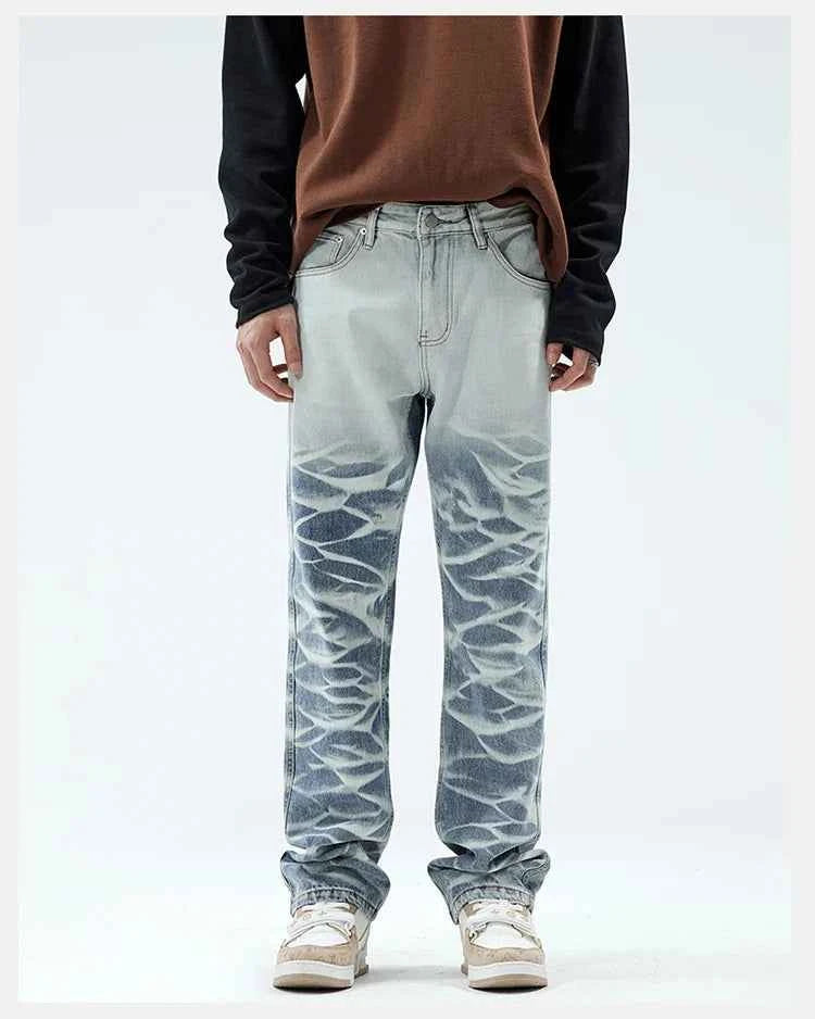 Rugged Look Gradient Blue Loose Straight Jeans