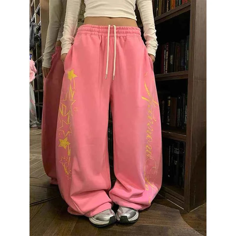 Japanese Style Oversize Pink Wide Leg Sweatpants