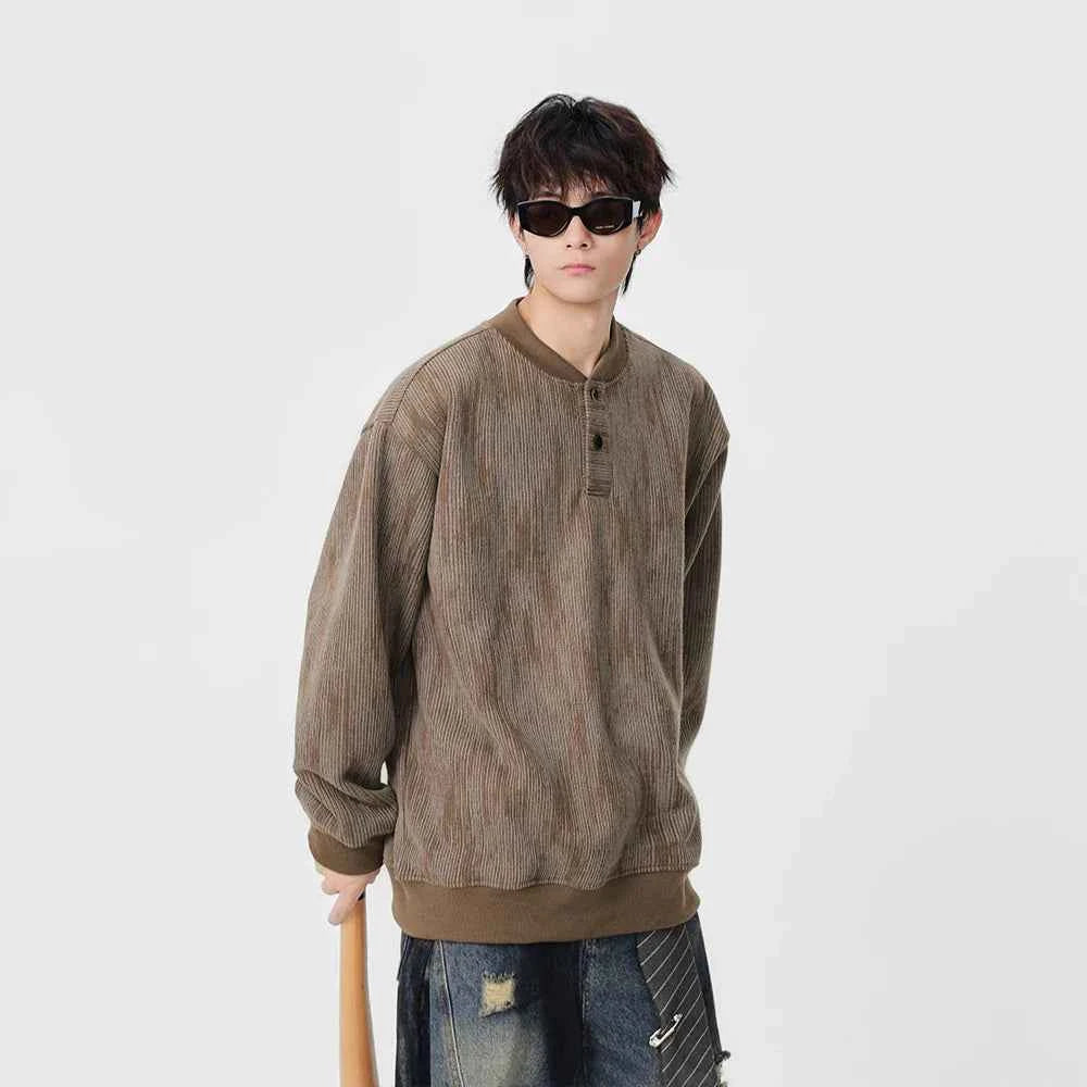 Cozy Ribbed Knit Henley Neck Sweatshirt